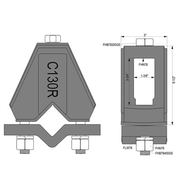1" Cast Steel Heavy Duty Clamp With Drop In Bolts To Fit A 2-1/4" Diamond Bar - Image 2